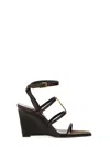 Saint Laurent Cassandra 90 Leather Wedge Sandal In Brown