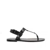 Saint Laurent Cassandre Glazed Leather Sandals In Black