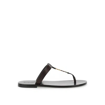 Saint Laurent Cassandre 05 Flat Sandals In Brown