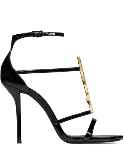 Saint Laurent Cassandre 10 Cm Leather Ankle Strap Sandals With Gold-tone Hardware In Multi