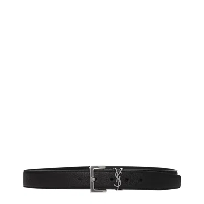 Saint Laurent Cassandre Belt Men Leather Black In Orange