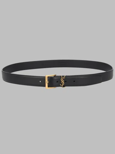 Saint Laurent Cassandre 3 Cm Leather Belt In Black