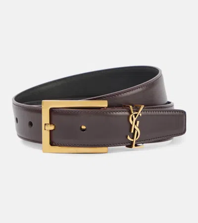 Saint Laurent Cassandre 30mm Leather Belt In Brown