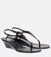 Saint Laurent Cassandre Wedge Leather Thong Sandal In Black