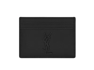 Pre-owned Saint Laurent Cassandre (5 Card Slot) Card Case Black Logo In Matte Black