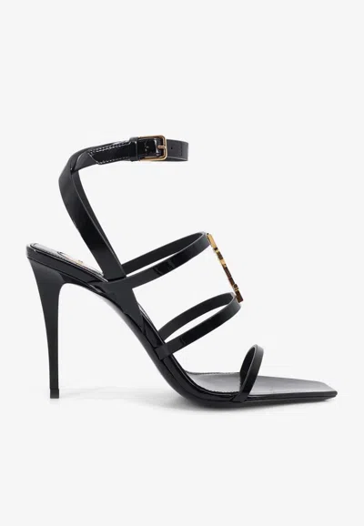 Saint Laurent Cassandre 90 Patent Leather Sandals In Black