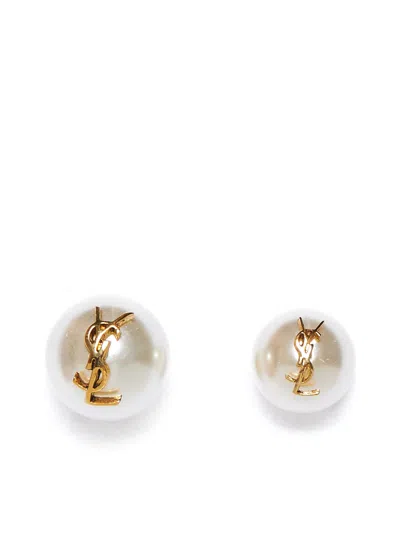 Saint Laurent Cassandre Asymmetric Earrings In White