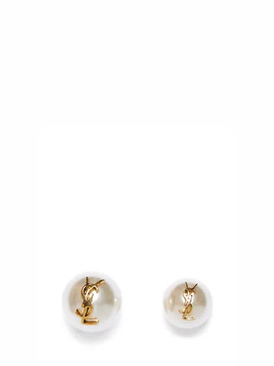 Saint Laurent Cassandre Asymmetric Earrings In White