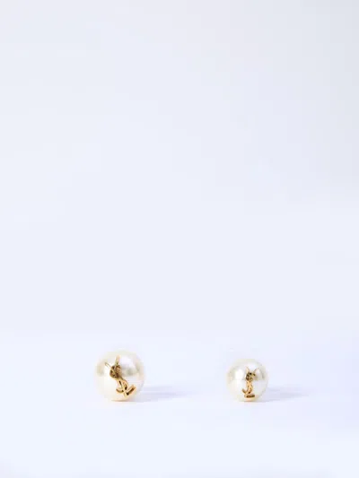 Saint Laurent Cassandre Asymmetrical Pearl Earrings In White