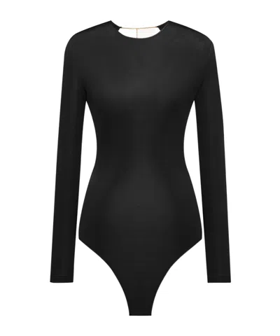 Saint Laurent Cassandre Backless Bodysuit In Jersey In Black