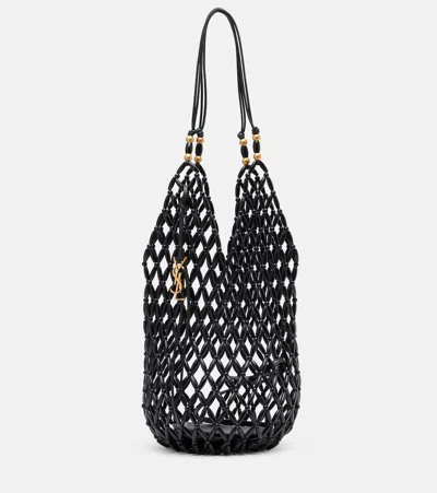 Saint Laurent Cassandre Beaded Shoulder Bag In Black