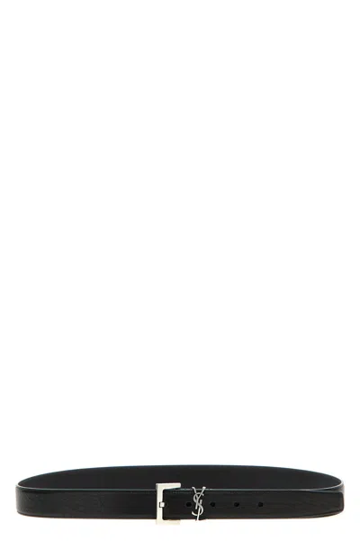 Saint Laurent Black Logo Buckle Belt