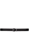 Saint Laurent Cassandre Belt In Hammered Leather With Square Buckle In Black