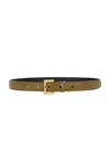 Saint Laurent Cassandre-plaque Belt In Green