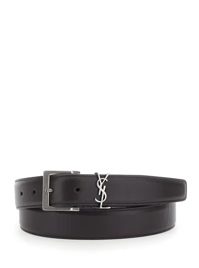 Saint Laurent Cassandre Belt In Brown