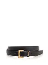 Saint Laurent Cassandre Thin Belt With Square Buckle In Grained Leather In Black