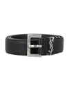 Saint Laurent Squared Buckle Smooth Leather Cassandre Thin Belt Accessories In Black