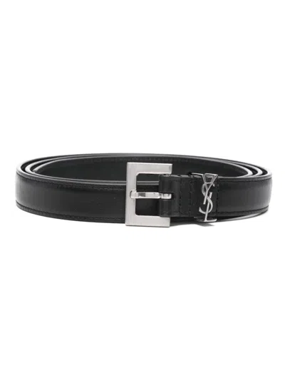 Saint Laurent Cassandre Thin Belt In Black