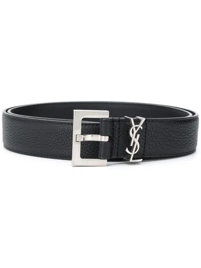 Saint Laurent 2cm Full-grain Leather Belt In Black