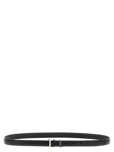 Saint Laurent Grained Leather Cassandre Belt In Black