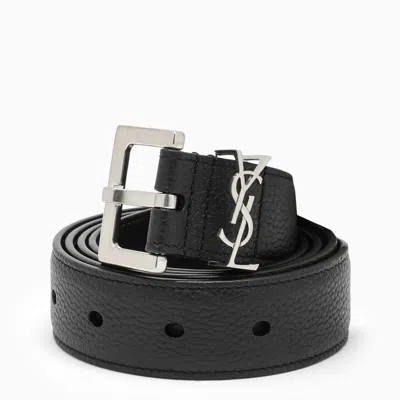 Saint Laurent 2.5cm Monogram Leather Belt In Black