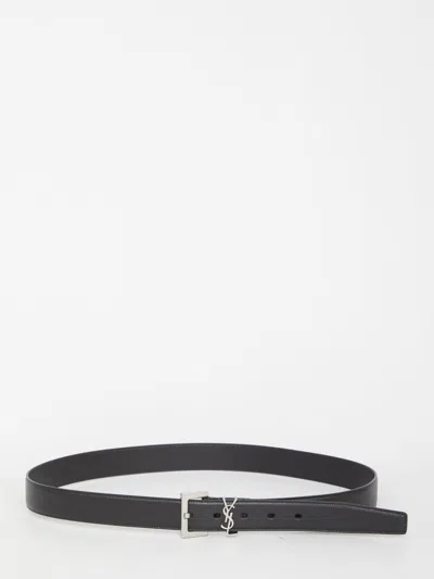 Saint Laurent Cassandre Interwoven Leather Belt In Black