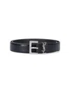 Saint Laurent Squared Buckle Smooth Leather Cassandre Thin Belt Accessories In Black