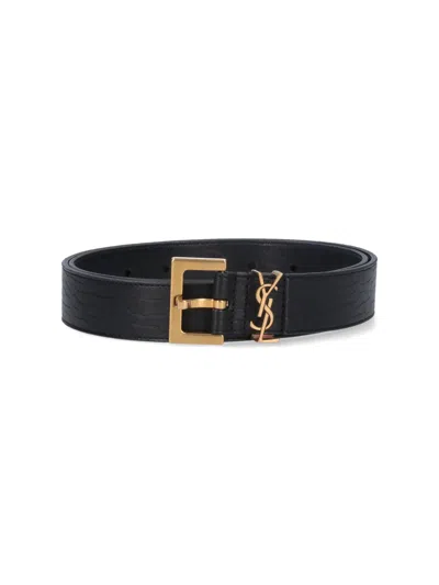 Saint Laurent 'cassandre' Belt In Black  