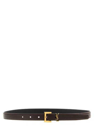 Saint Laurent Brown Cassandre Buckle Belt In Gold