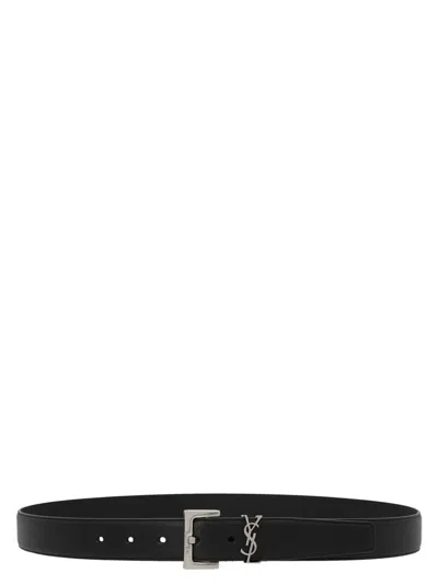 Saint Laurent Leather Belt With Cassandre Detail In Black