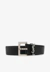 Saint Laurent Cassandre Square Buckle Belt In Lambskin In Black