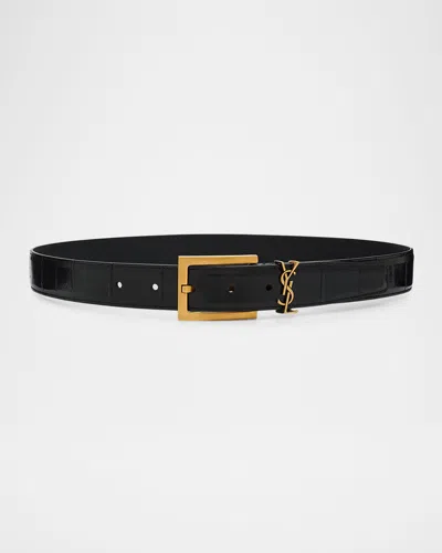 Saint Laurent Cassandre Belt In Eel Leather In Black
