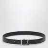 Saint Laurent Cassandre Buckle Grained Leather Belt In Black