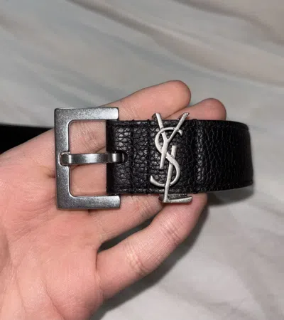 Pre-owned Saint Laurent Cassandre Belt In Smooth Leather In Black