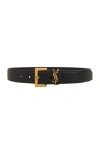 Saint Laurent Cassandre Embellished Leather Belt In Nero