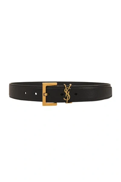 Saint Laurent Cassandre Logo Leather Belt In Nero