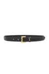 Saint Laurent Cassandre Embellished Leather Belt In Nero