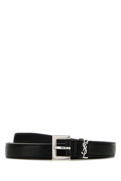 Saint Laurent Leather Belt With Adjustable Length And Silver-tone Buckle In Black