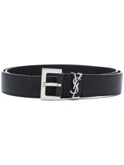Saint Laurent Cassandre Belt Square Buckle Accessories In Black