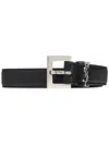 Saint Laurent Cassandre Square Buckle Belt In Lambskin In Black