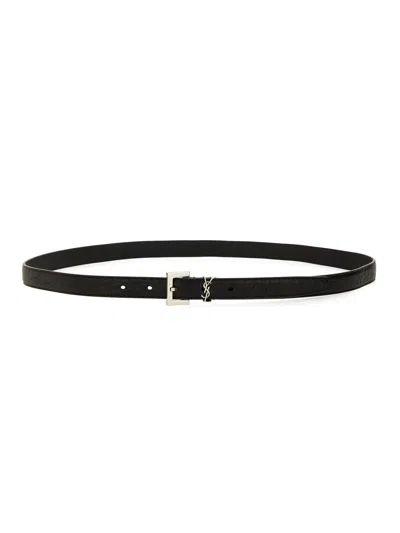 Saint Laurent Cassandre Belt Thin In Black