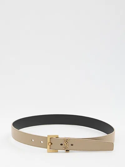 Saint Laurent Cassandre Belt With Square Buckle In Neutral
