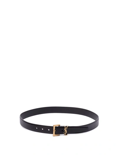 Saint Laurent `cassandre` Belt With Square Buckle In Black  