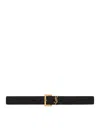 Saint Laurent Cassandre Belt With Square Buckle In Hammered Leather In Black