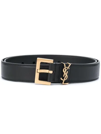 Saint Laurent Cassandre Belt With Square Buckle In Smooth Leather Accessories