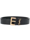 Saint Laurent Cassandre Thin Belt With Square Buckle In Grained Leather Accessories In Black