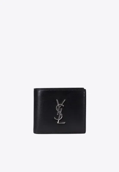 Saint Laurent Cassandre Bi-fold Leather Wallet In Black