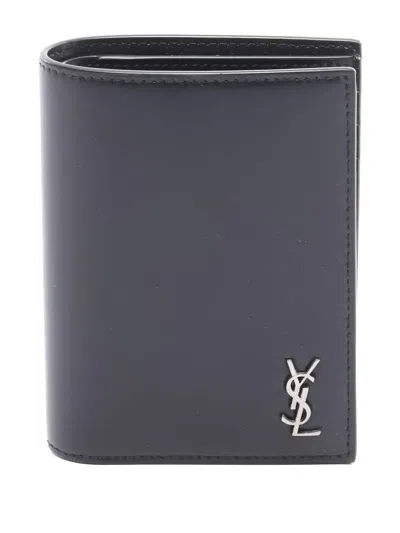 Pre-owned Saint Laurent Cassandre Bi-fold Leather Wallet In Black