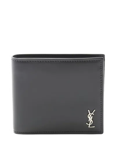 Pre-owned Saint Laurent Cassandre Bi-fold Leather Wallet In Black