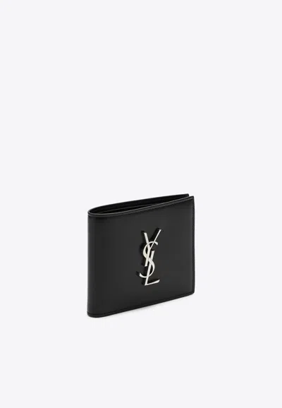 Saint Laurent Cassandre Bi-fold Leather Wallet In Black